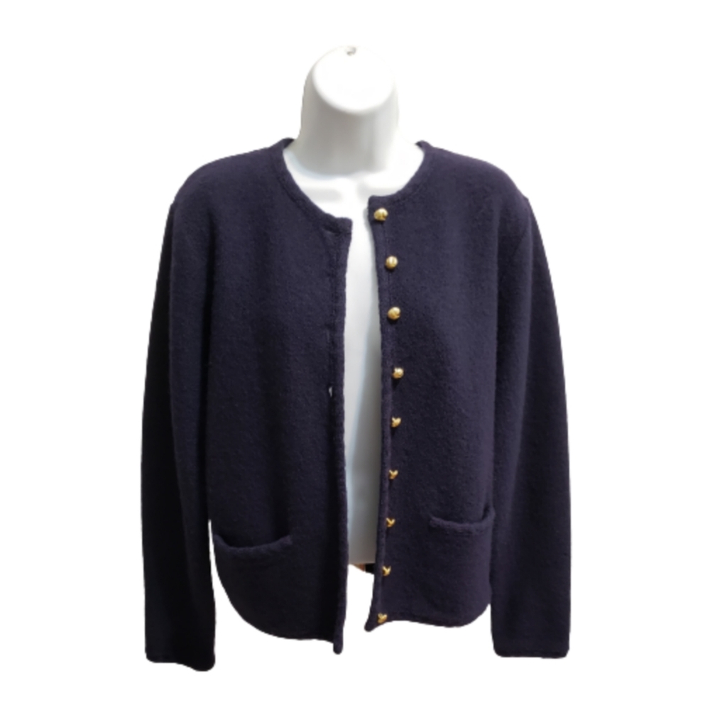 100% Wool Navy Blue Button Up Cardigan
